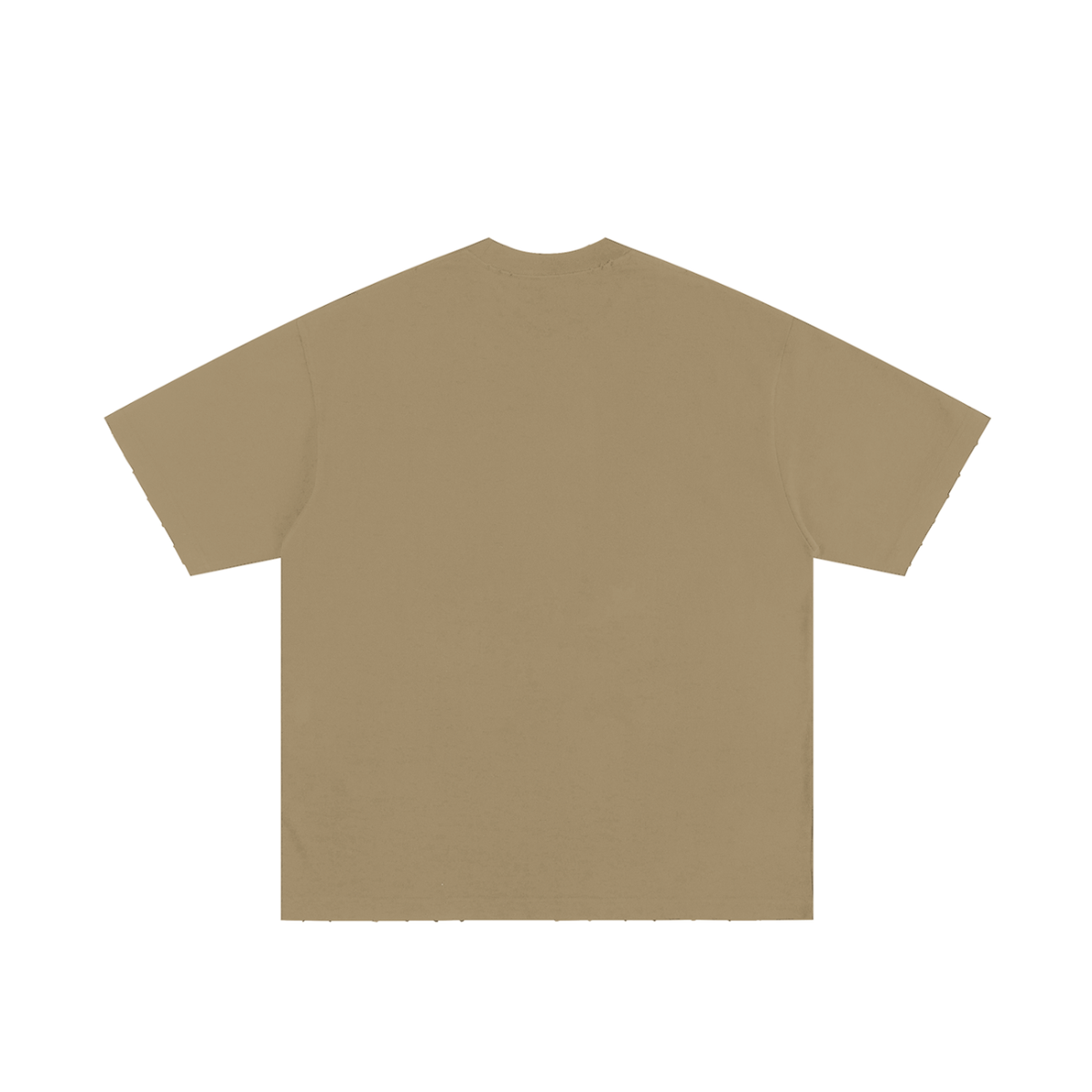 Unisex heavyweight hand-frayed T-shirt in Camel – back product view
