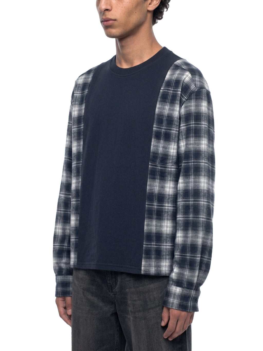 Unisex Plaid Panel Long Sleeve T-Shirt