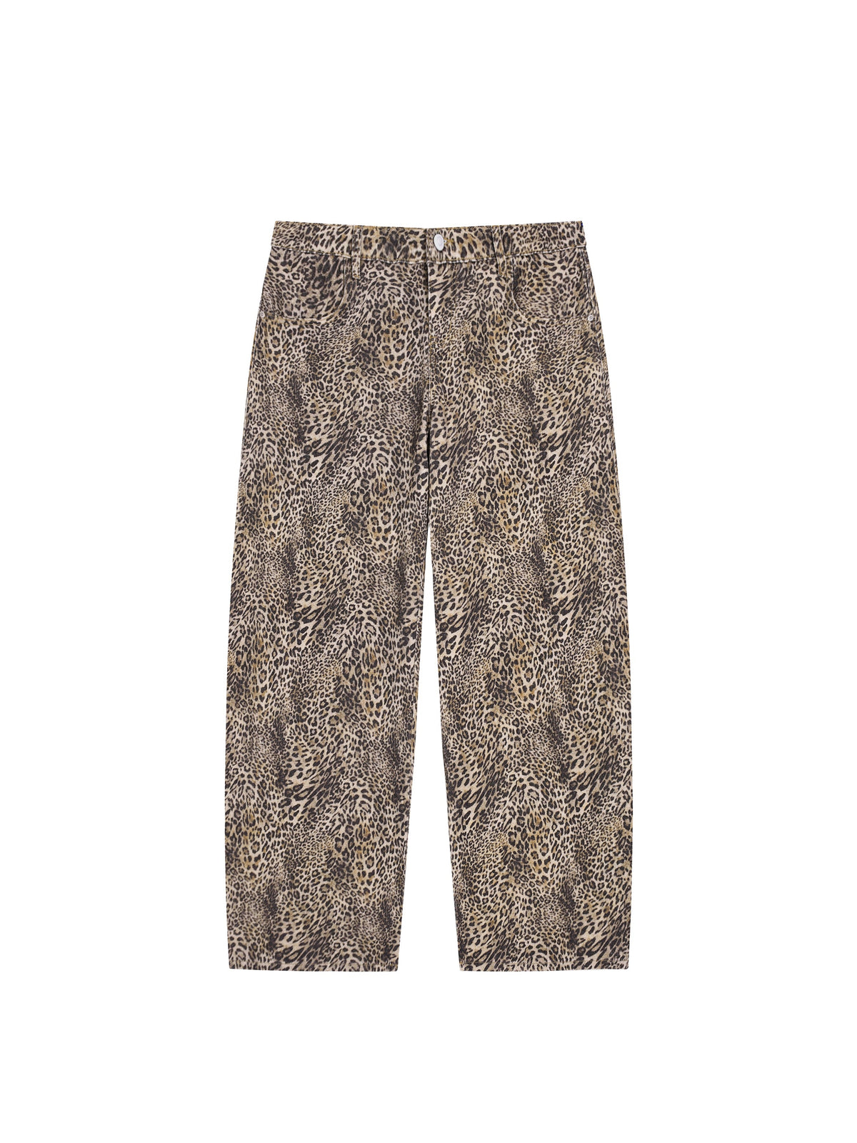 Unisex Vintage Wash Leopard Wide Leg Jeans