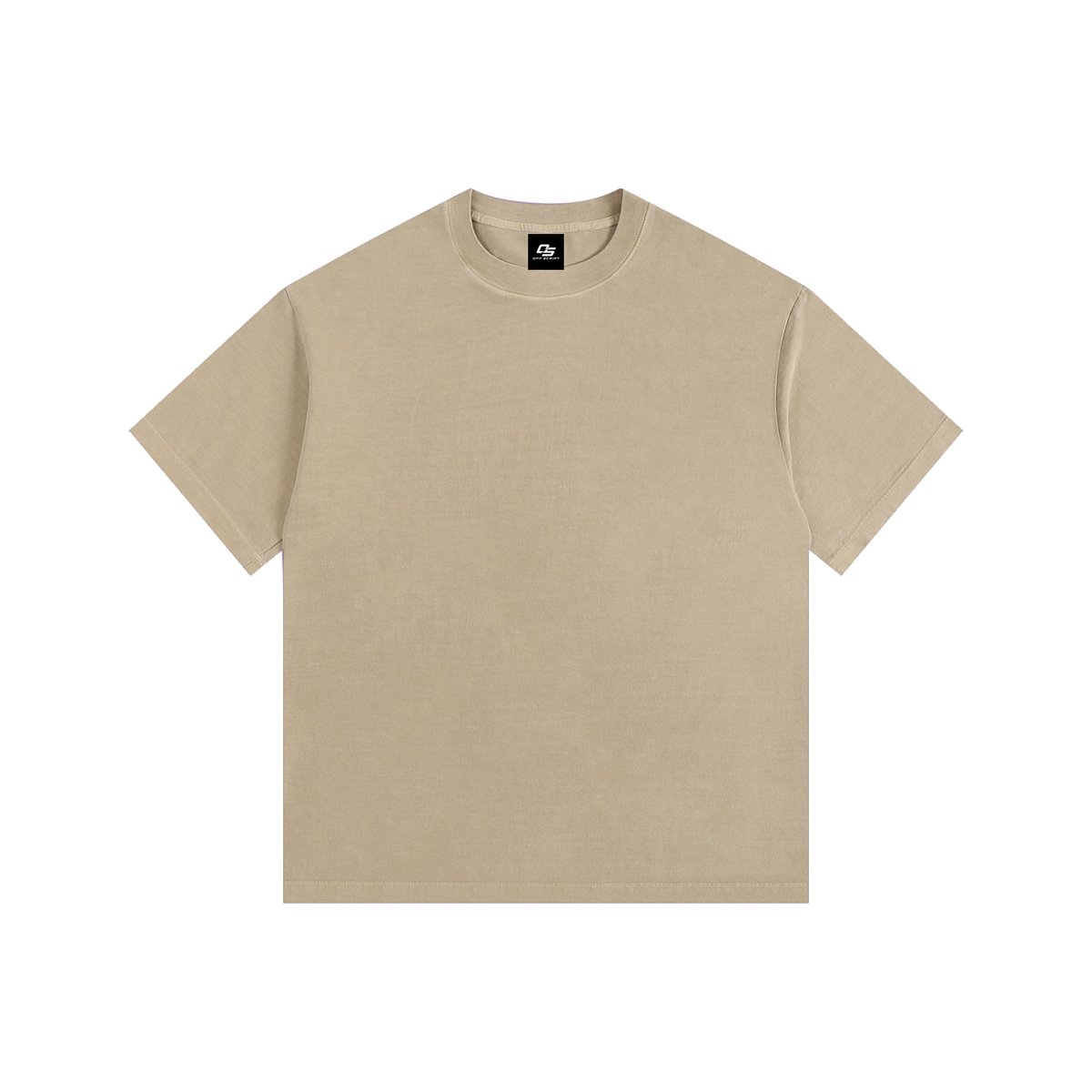 Khaki Unisex Vintage-Washed Oversized Cotton T-Shirt front view