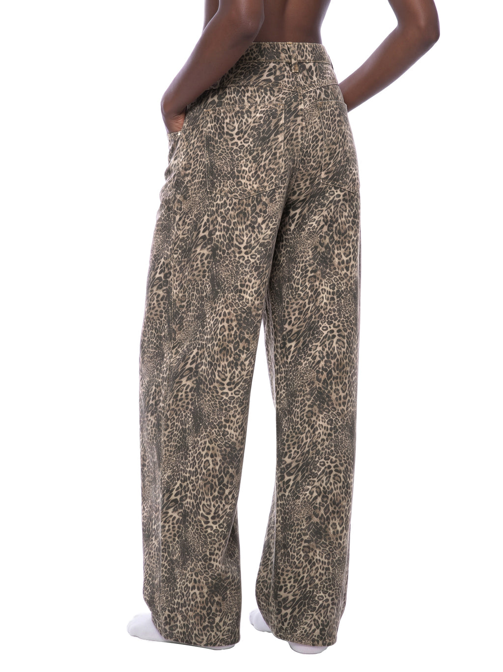 Unisex Vintage Wash Leopard Wide Leg Jeans
