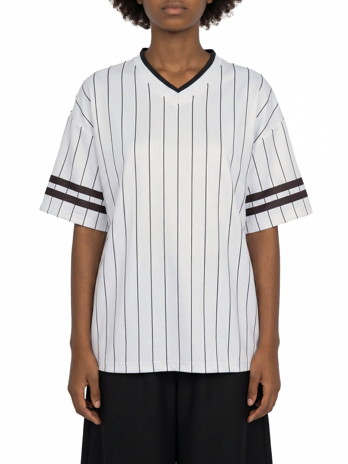 Unisex Striped Loose V-Neck T-Shirt