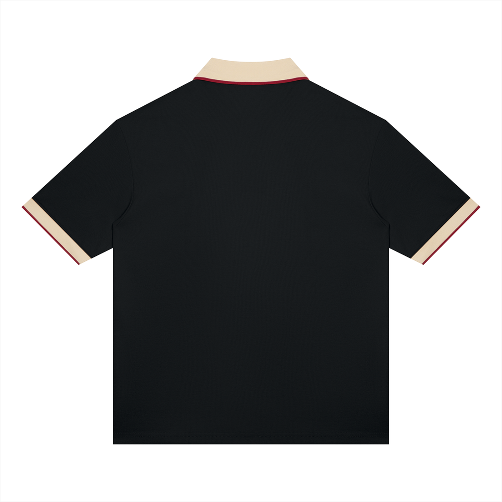 Black with Apricot Unisex Color Block Polo Shirt back product view