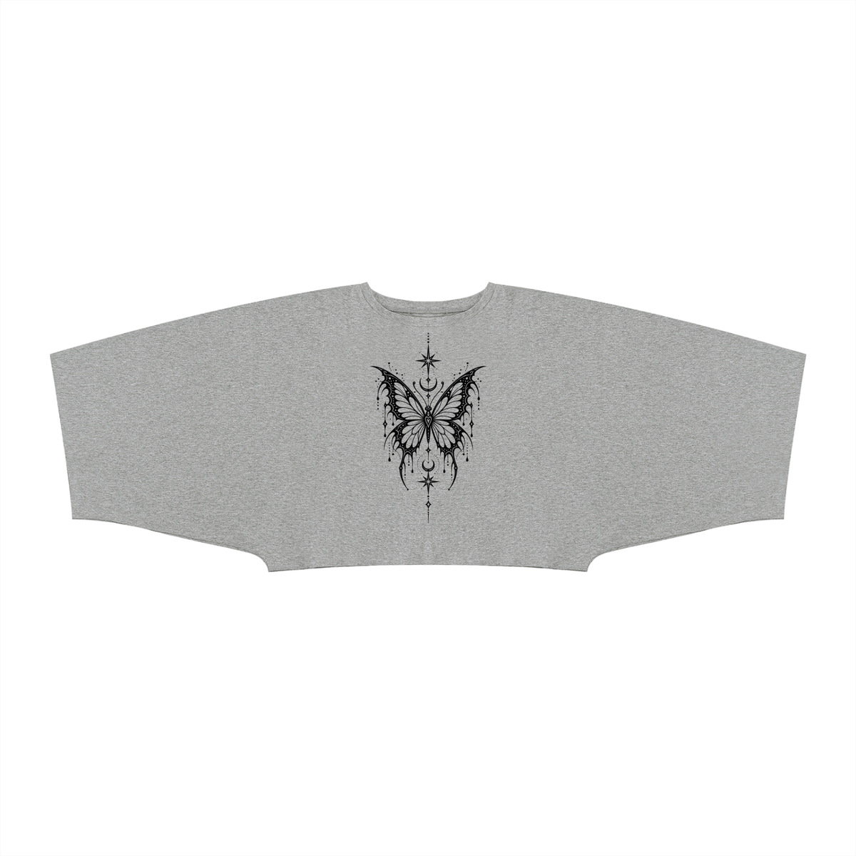 Off Script Celestial Butterfly Women’s Boxy Batwing Sleeve T-Shirt - Flower Gray front view