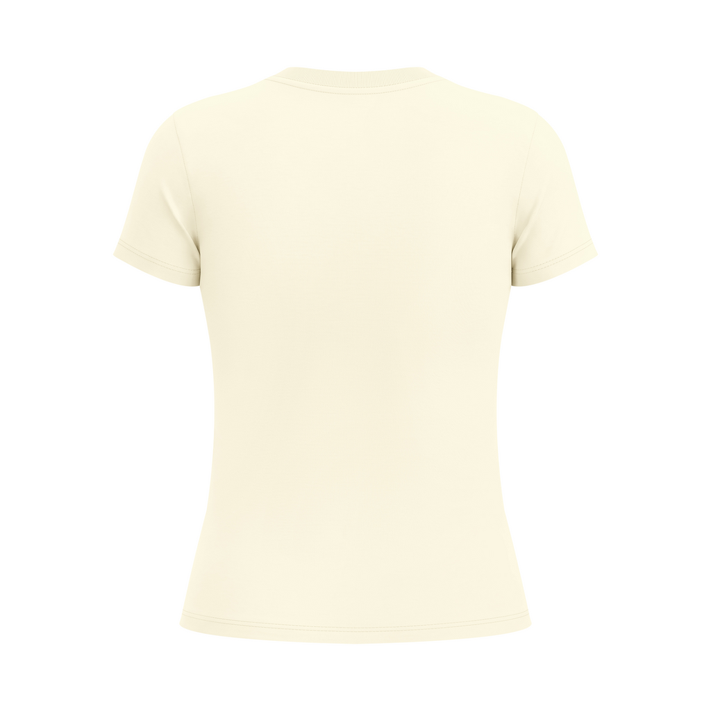 Bloom Anyway women's graphic T-shirt in Apricot – plain back mockup