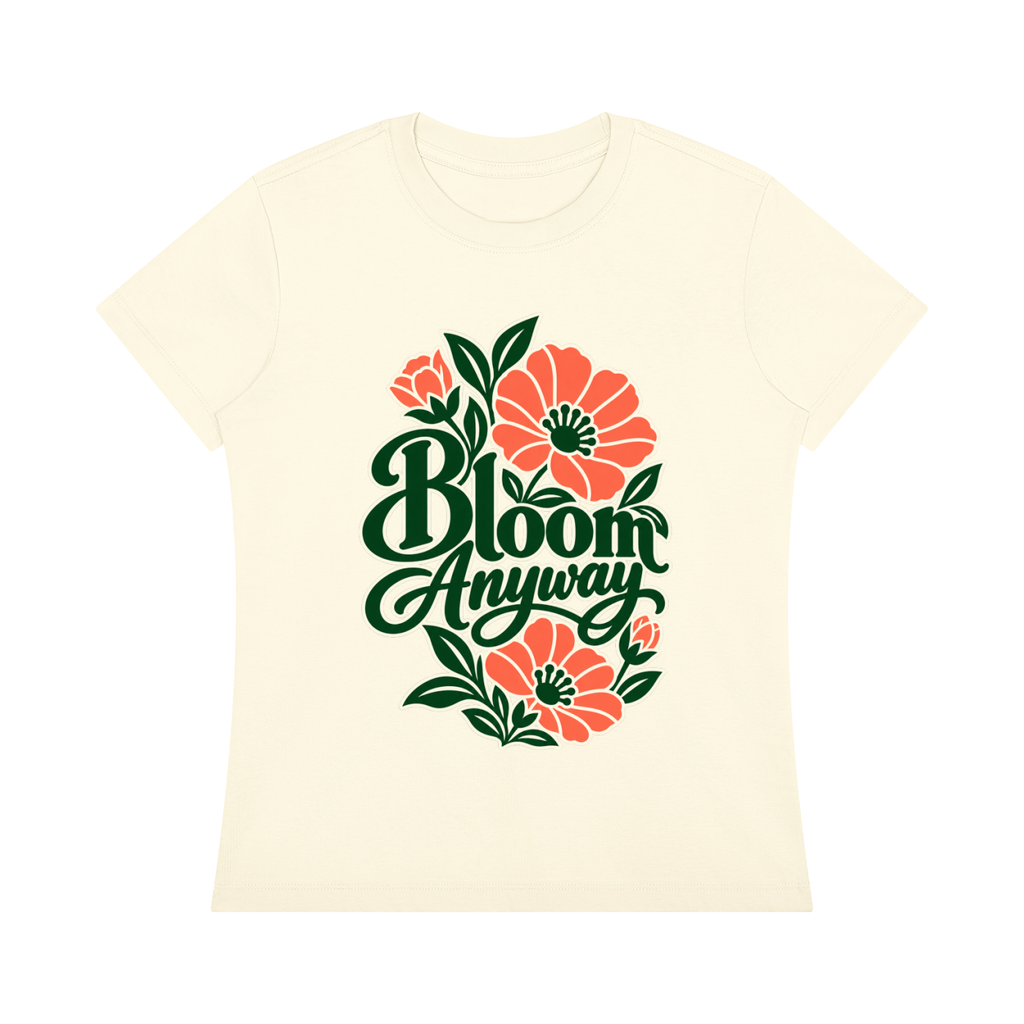 Bloom Anyway women's graphic T-shirt in Apricot – front