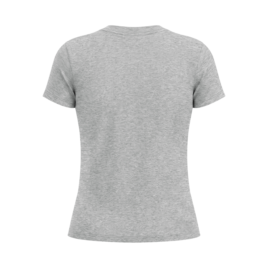 Bloom Anyway women's graphic T-shirt in Flower Grey – plain back mockup
