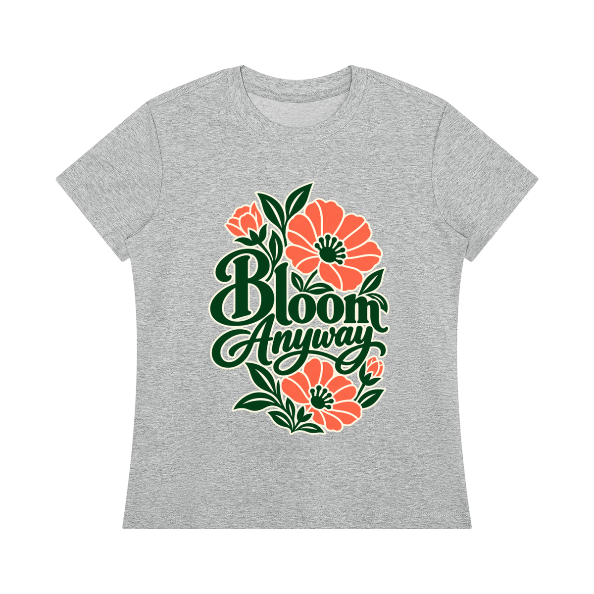 Bloom Anyway women's graphic T-shirt in Flower Grey – front
