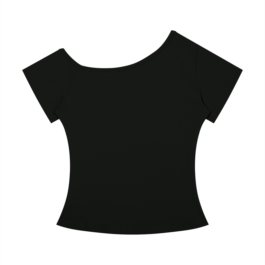 Bloom Anyway women’s off-the-shoulder T-shirt in Black – back