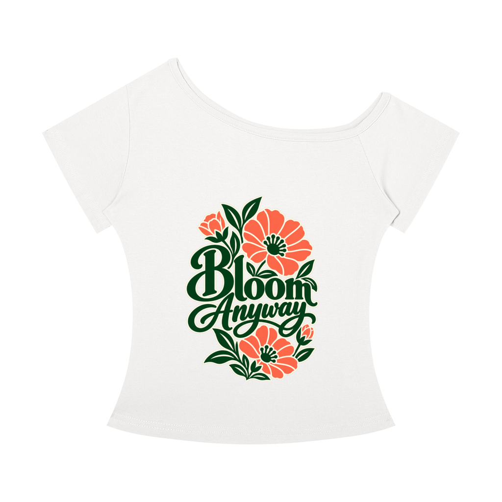 Bloom Anyway women’s off-the-shoulder T-shirt in White – front