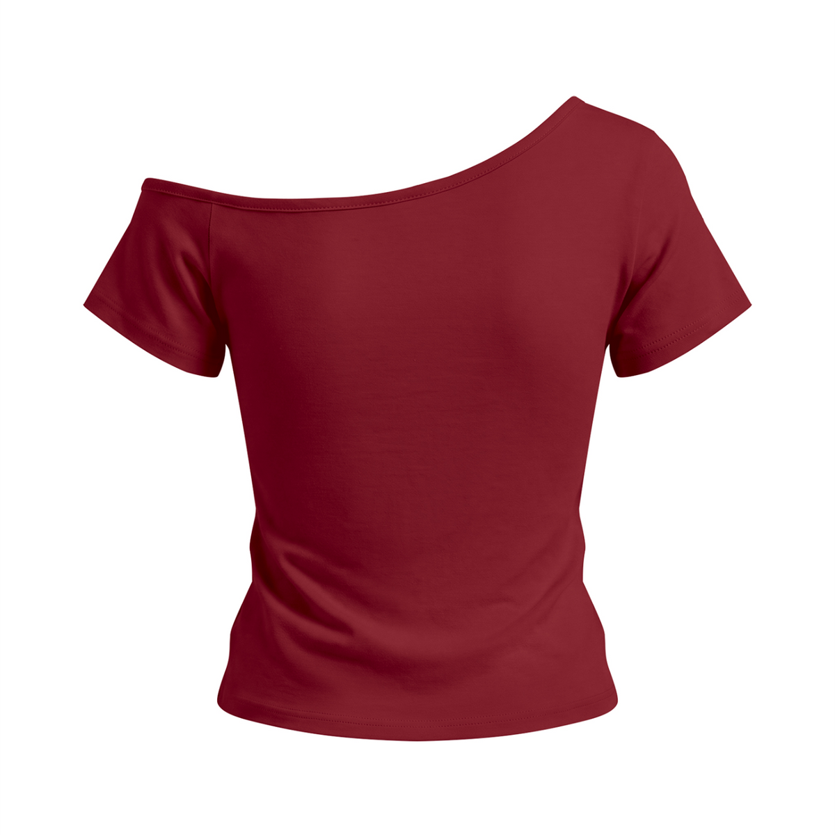 Bloom Anyway women’s off-the-shoulder T-shirt in Wine Red – back mockup