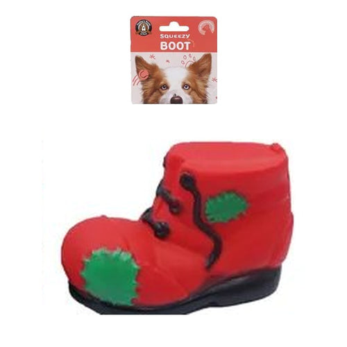 Red boot squeeze dog toy