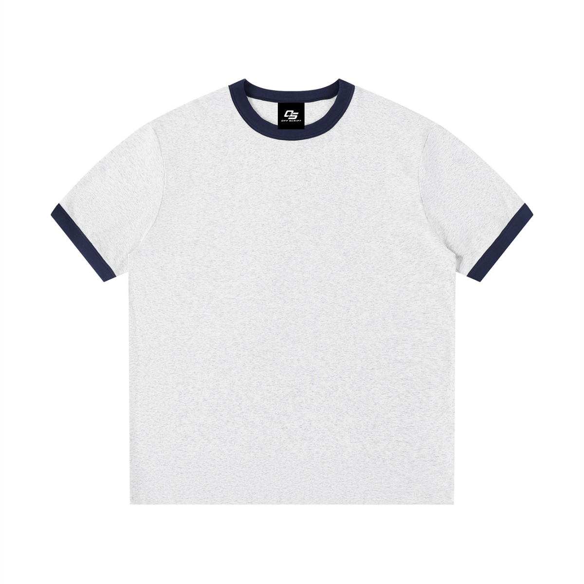 Flower Grey with Royal Blue Unisex Contrast-Edge Ribbed Crewneck T-Shirt front view