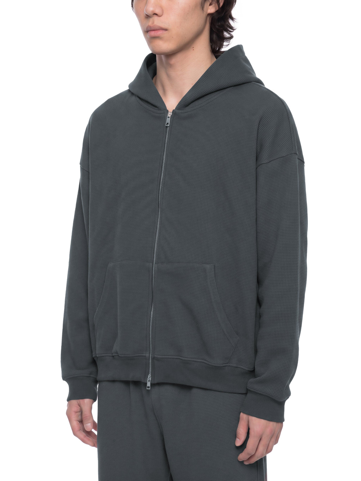 Unisex Waffle Boxy Full-Zip Hoodie