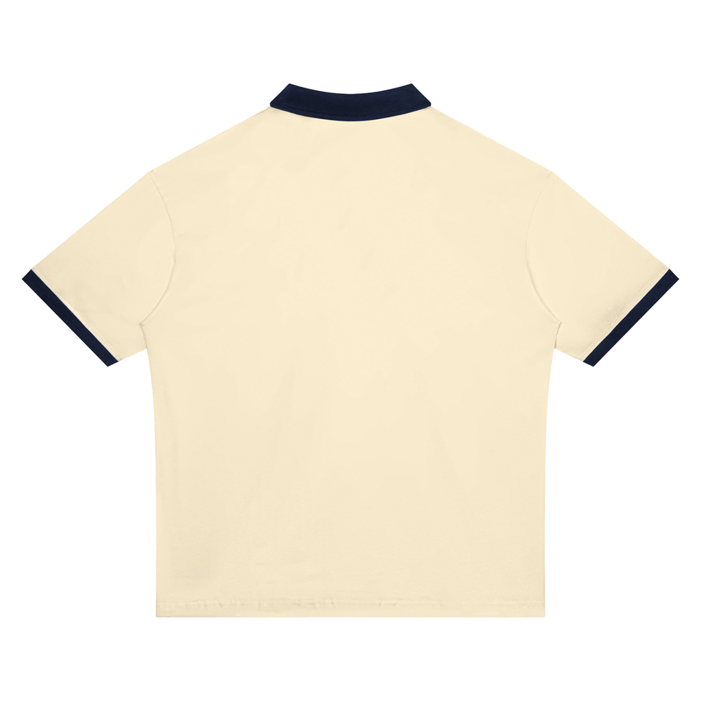 Apricot with Navy Blue Unisex Color Block Polo Shirt back product view