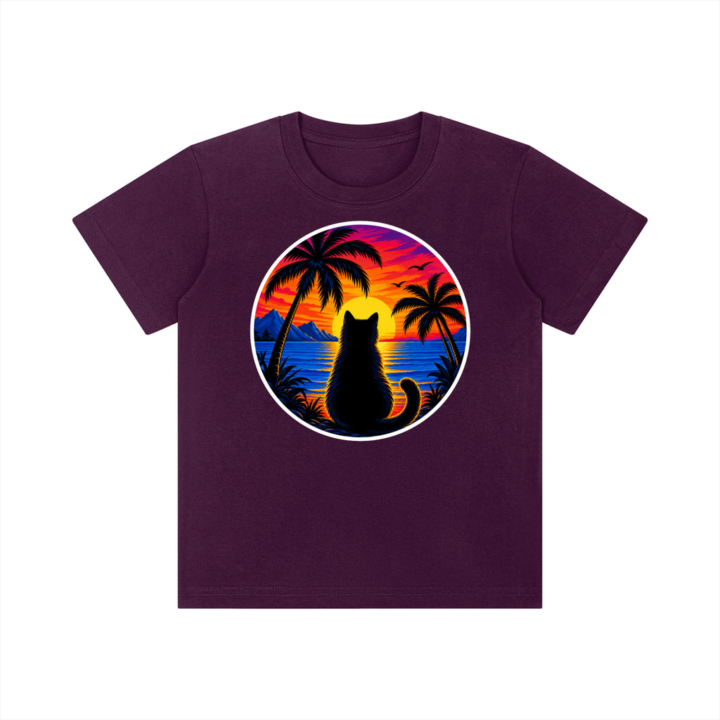 Sunset Cat Kids' Crewneck Short-Sleeve T-Shirt