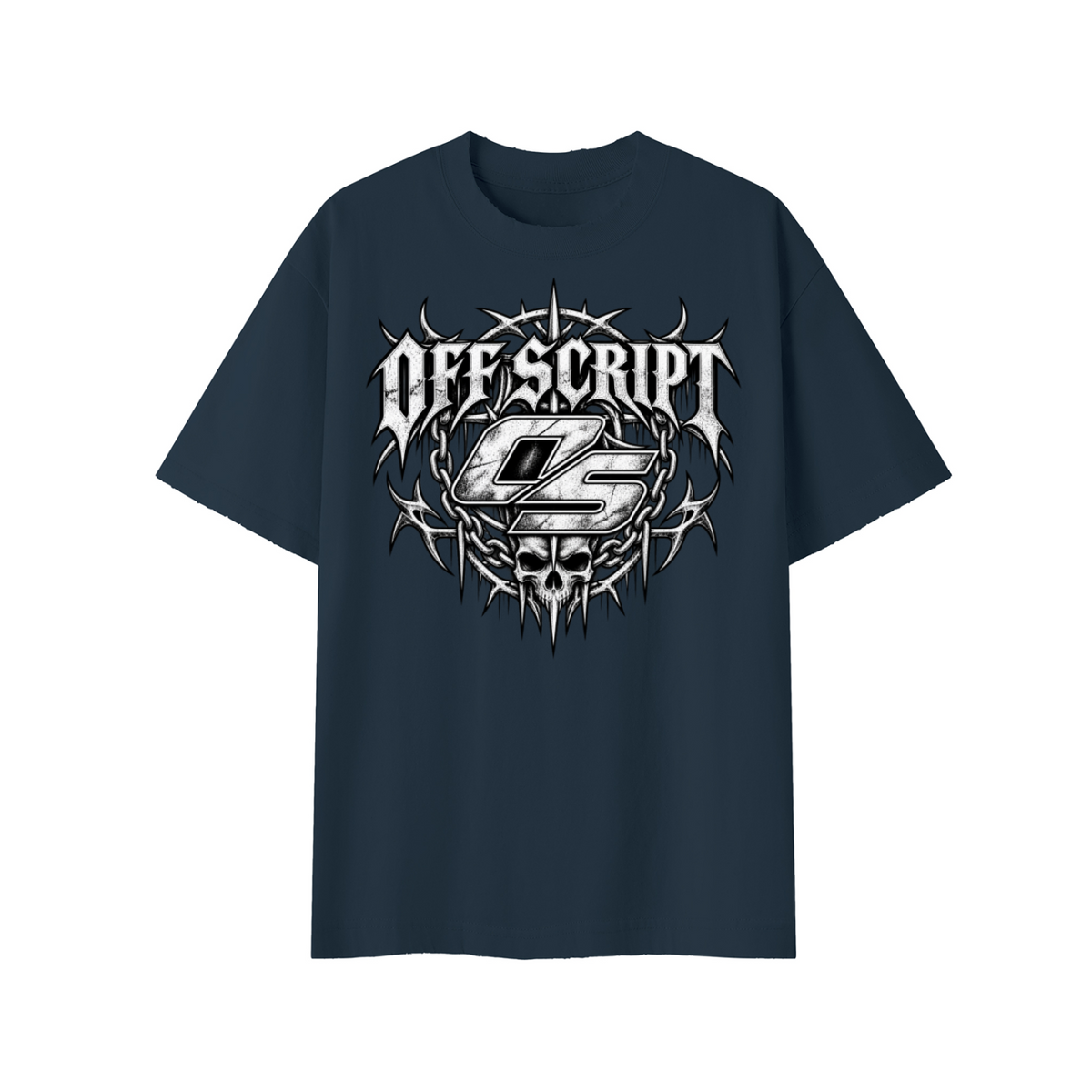 Off Script Gothic Skull Front-Print Vintage Wash Distressed T-Shirt