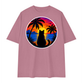 Tropical Sunset Cat Unisex Loose Drop Shoulder T-Shirt