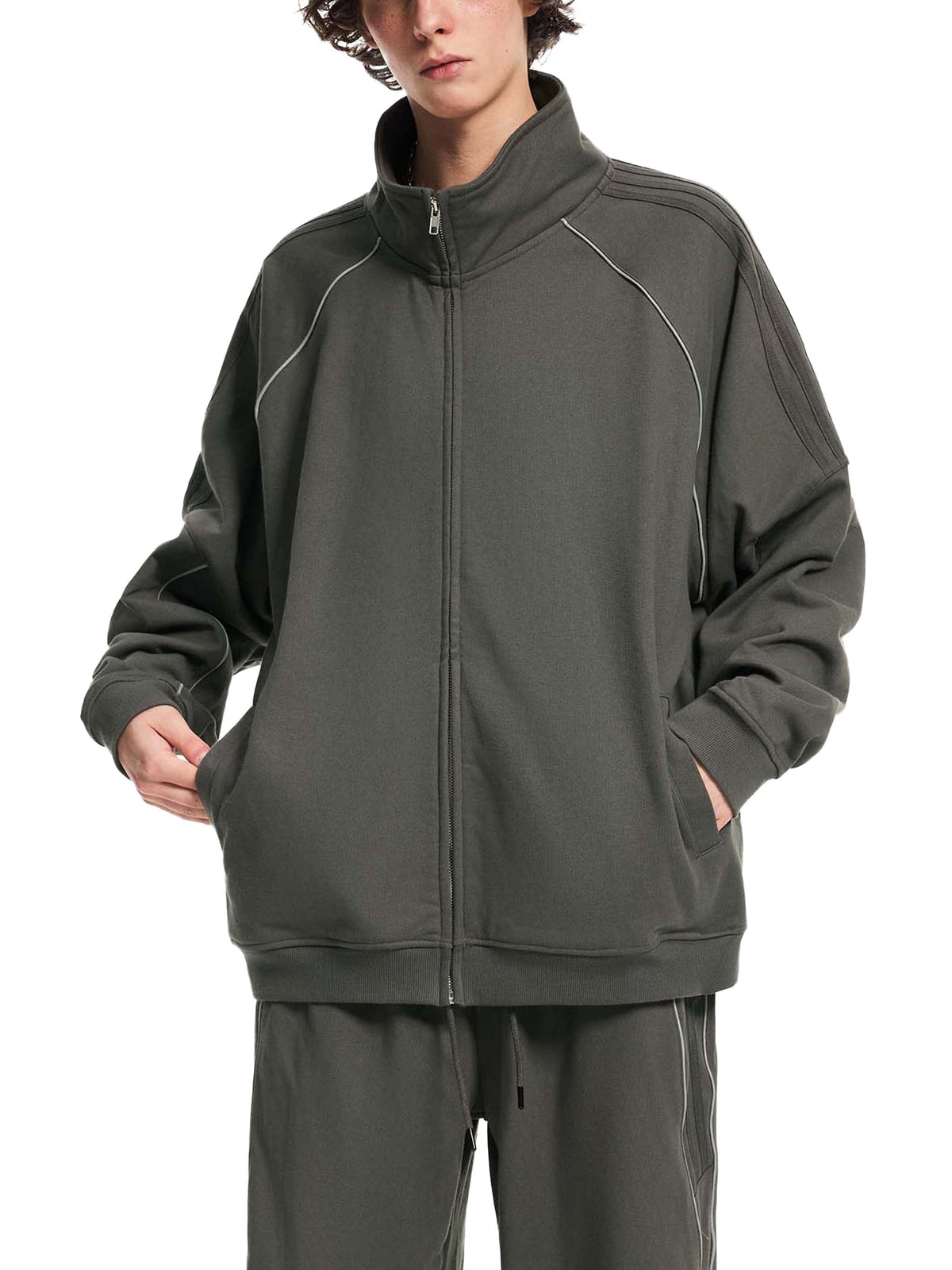 Reflective Striped Raglan Sleeve Jacket