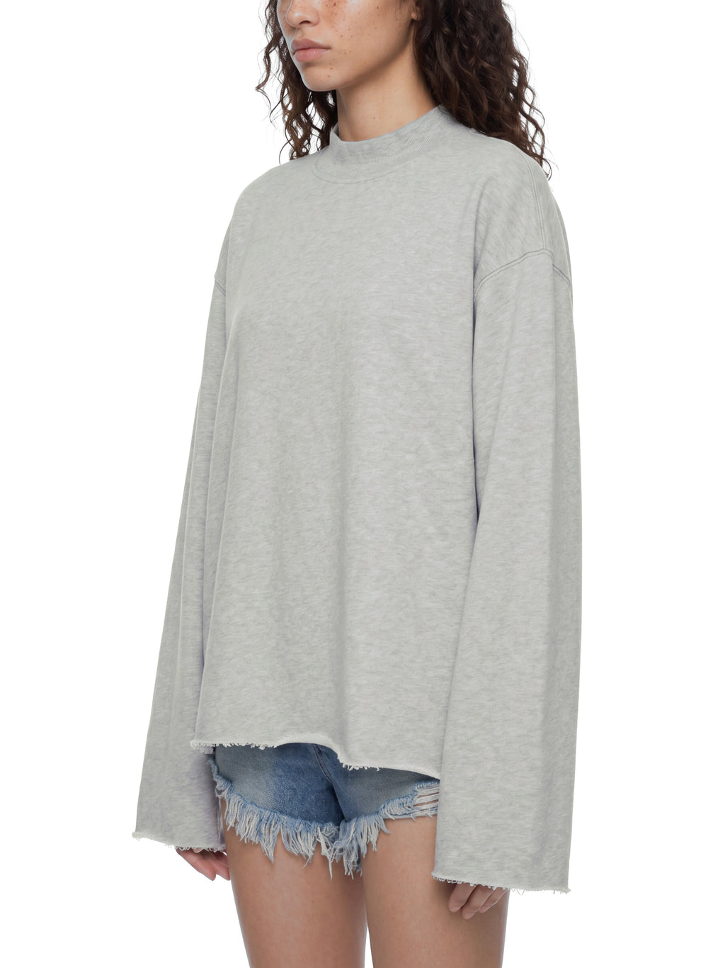 Unisex Mock-Neck Raw-Edge Boxy Sweatshirt