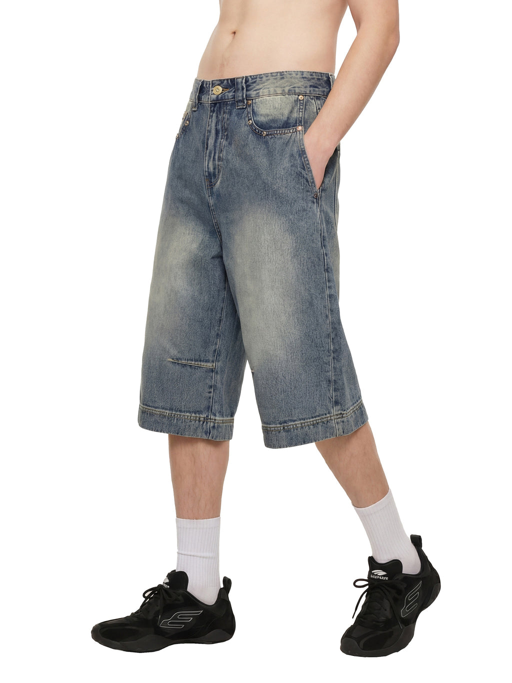 Vintage Wash Baggy Denim Shorts