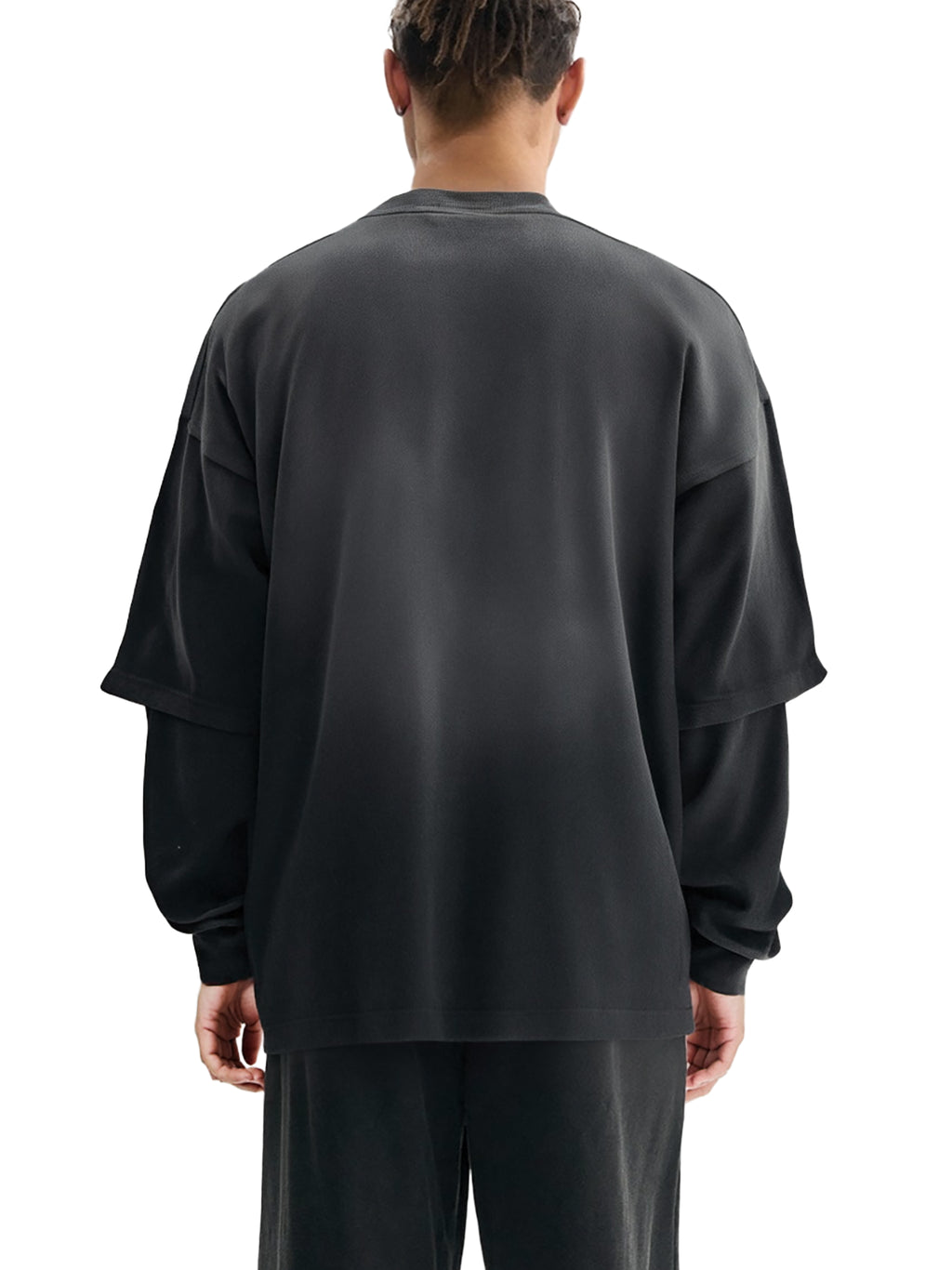 Unisex sunfade hand-frayed faux two-piece long-sleeve T-shirt