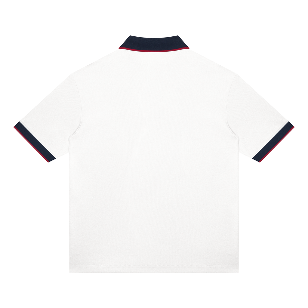 White with Navy Blue Unisex Color Block Polo Shirt back product view
