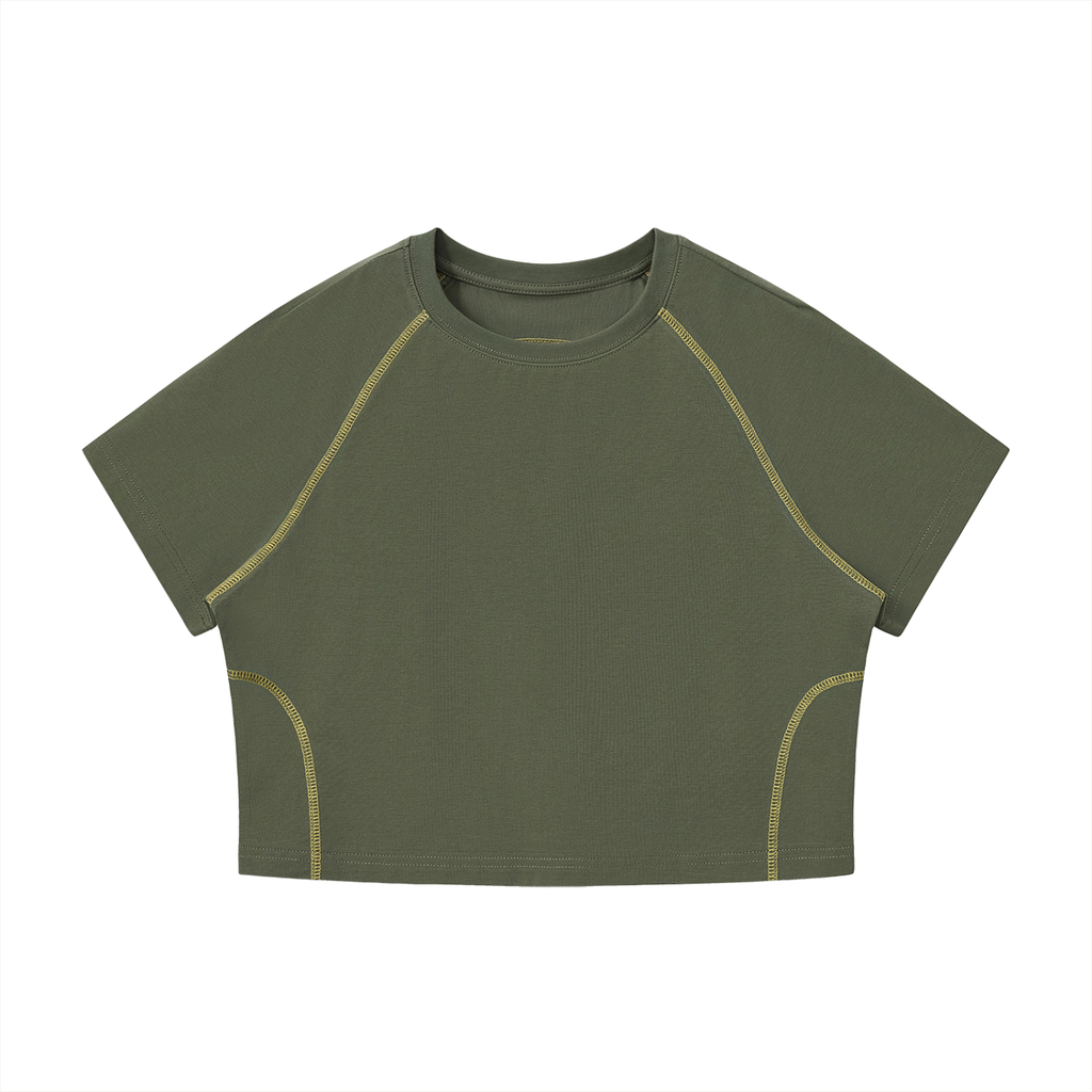 Women's Contrast Stitch Raglan Crop T-Shirt