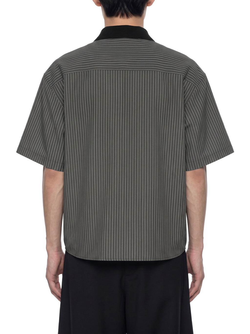 Unisex Striped Boxy Contrast Collar Shirt