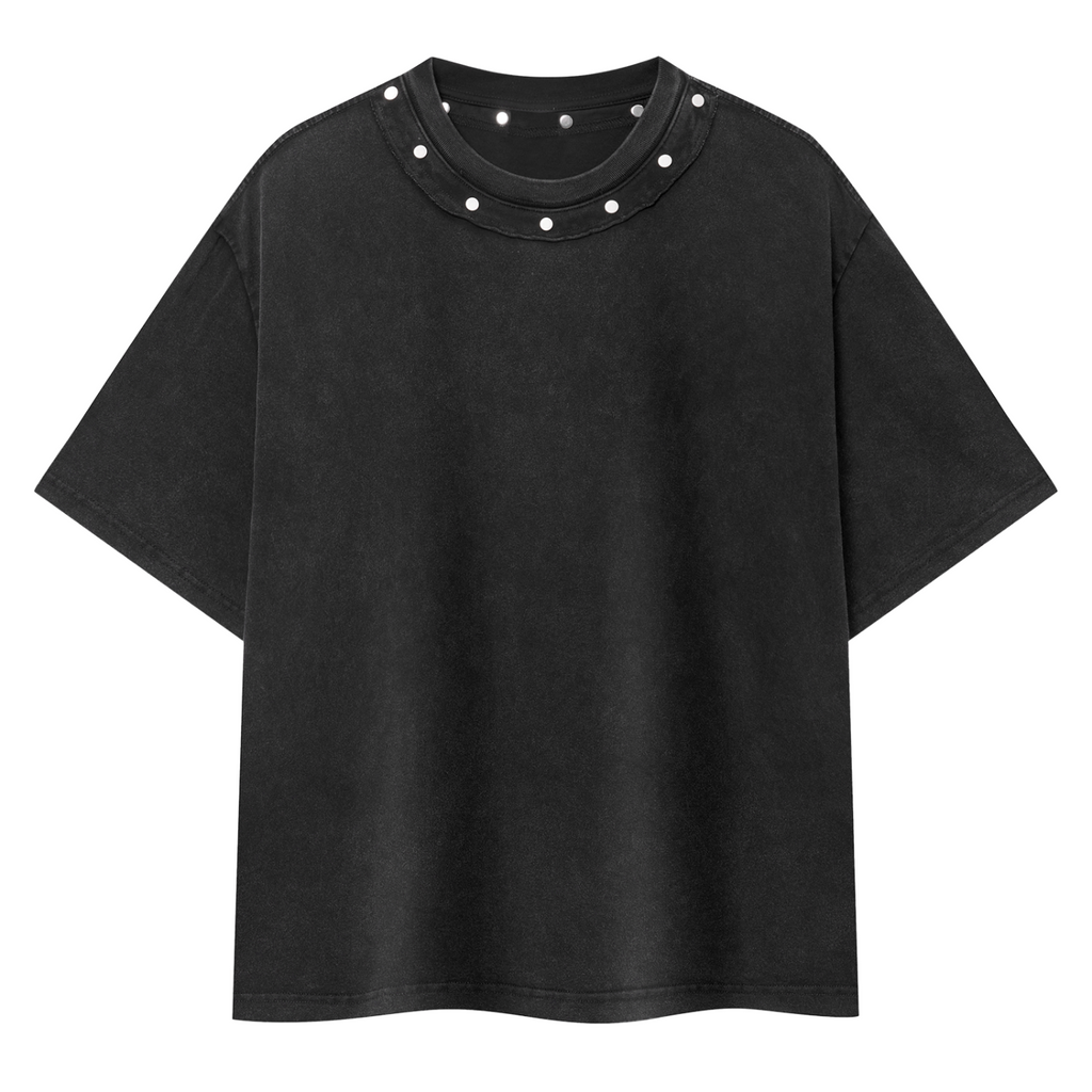 Off Script Gothic Skull Washed Boxy Studded T-Shirt