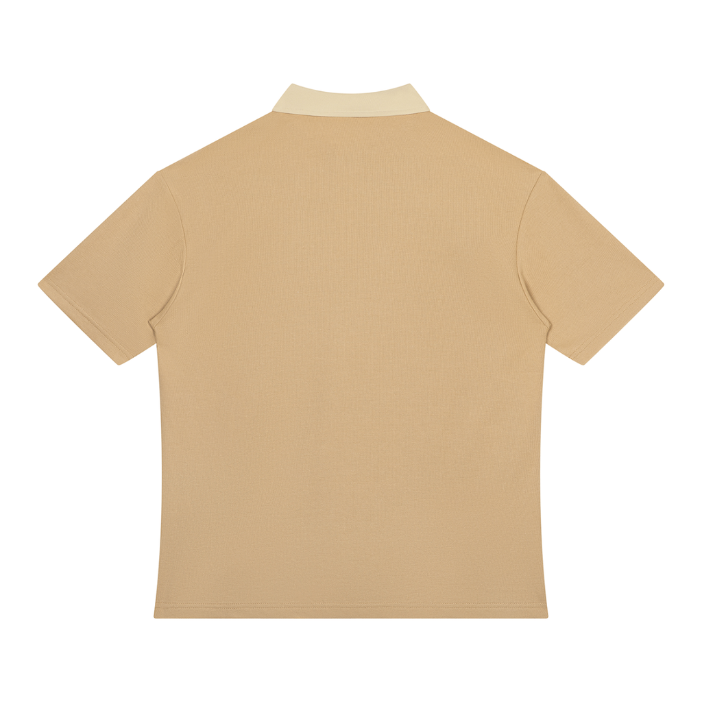 Khaki with Beige Camel Unisex Color Block Quarter-Zip Polo Shirt back product view