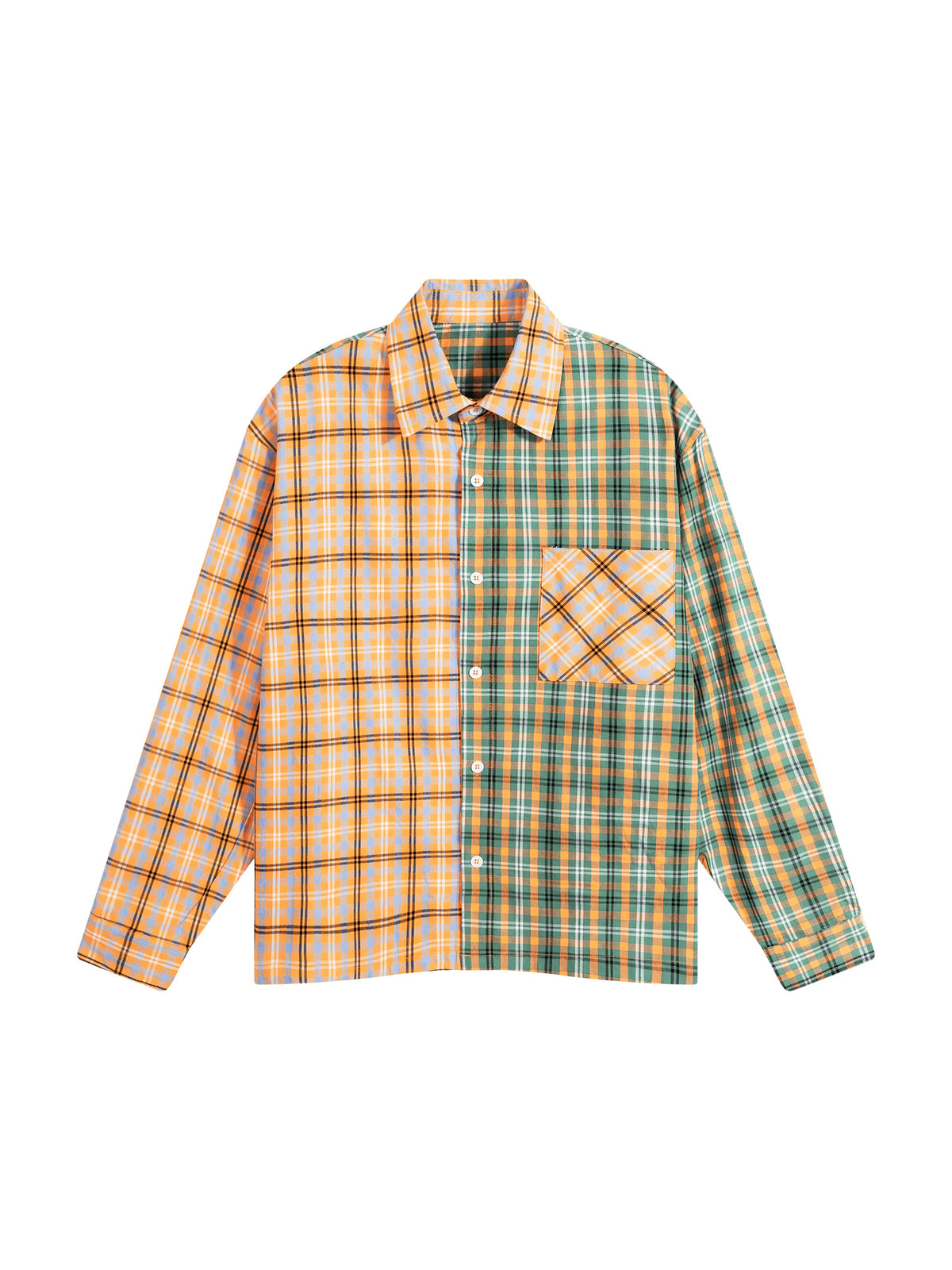 Unisex Oversized Plaid Colour Block Shirt