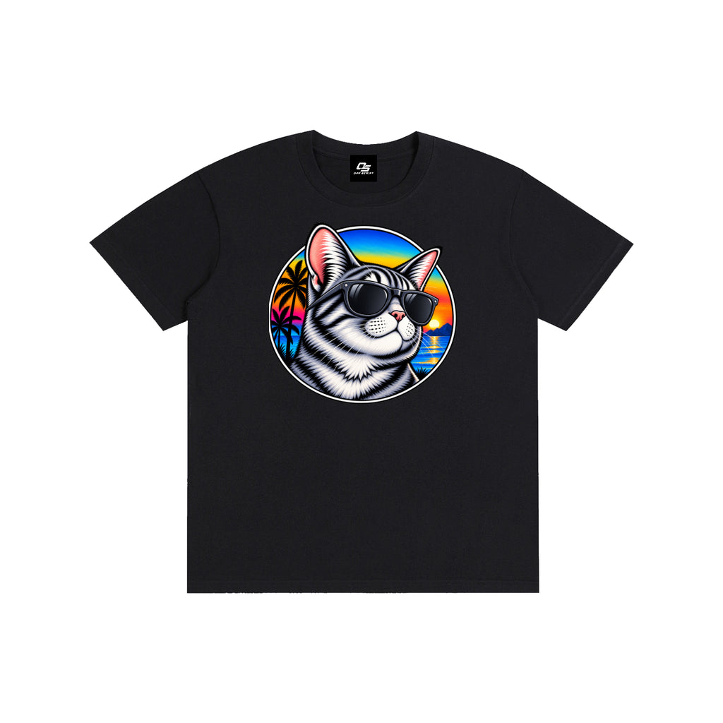 Cool Cat Tropical Sunset Pure Cotton Unisex T-Shirt