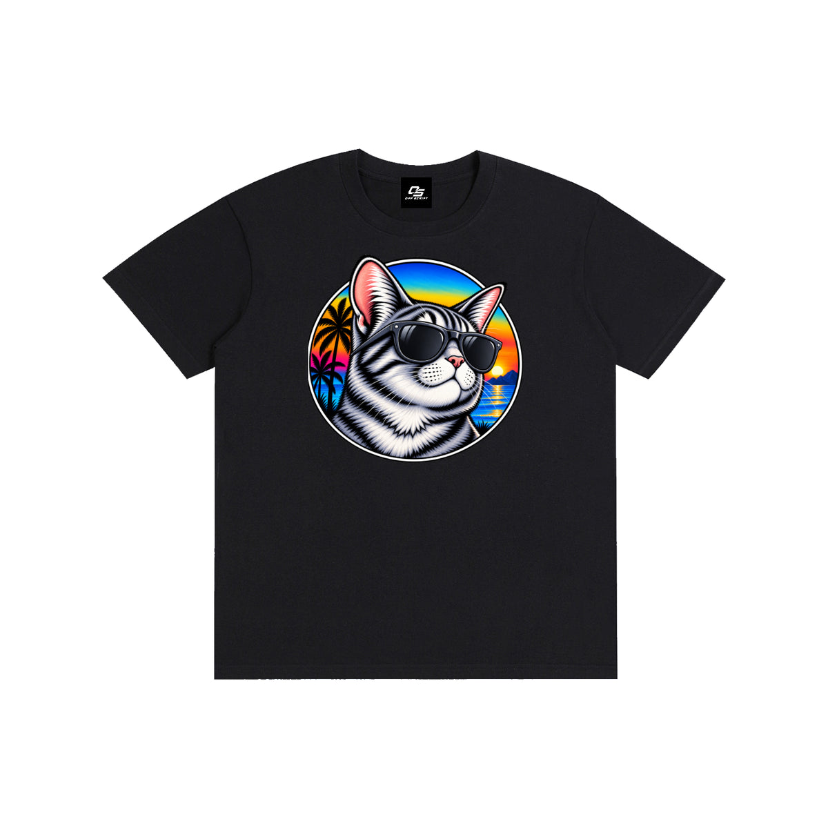 Cool Cat Tropical Sunset Pure Cotton Unisex T-Shirt