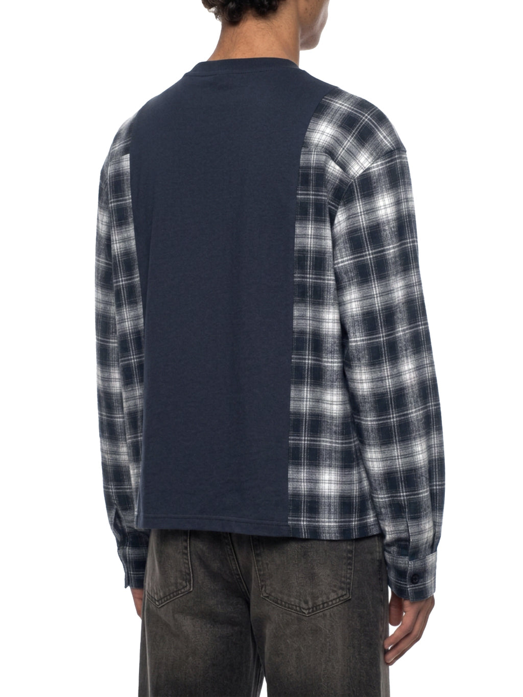 Unisex Plaid Panel Long Sleeve T-Shirt