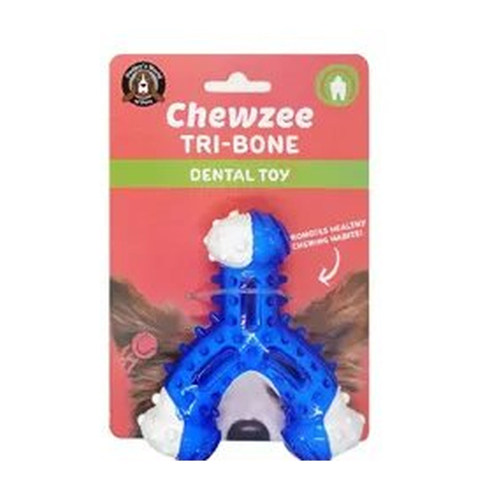 Blue Chewzee Tri-Bone dental dog toy
