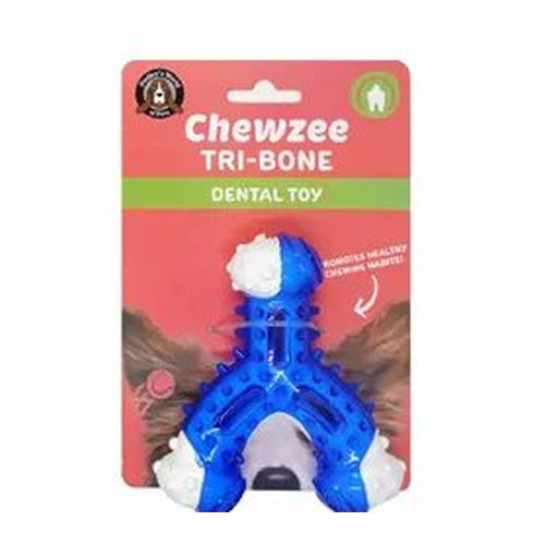 Blue Chewzee Tri-Bone dental dog toy
