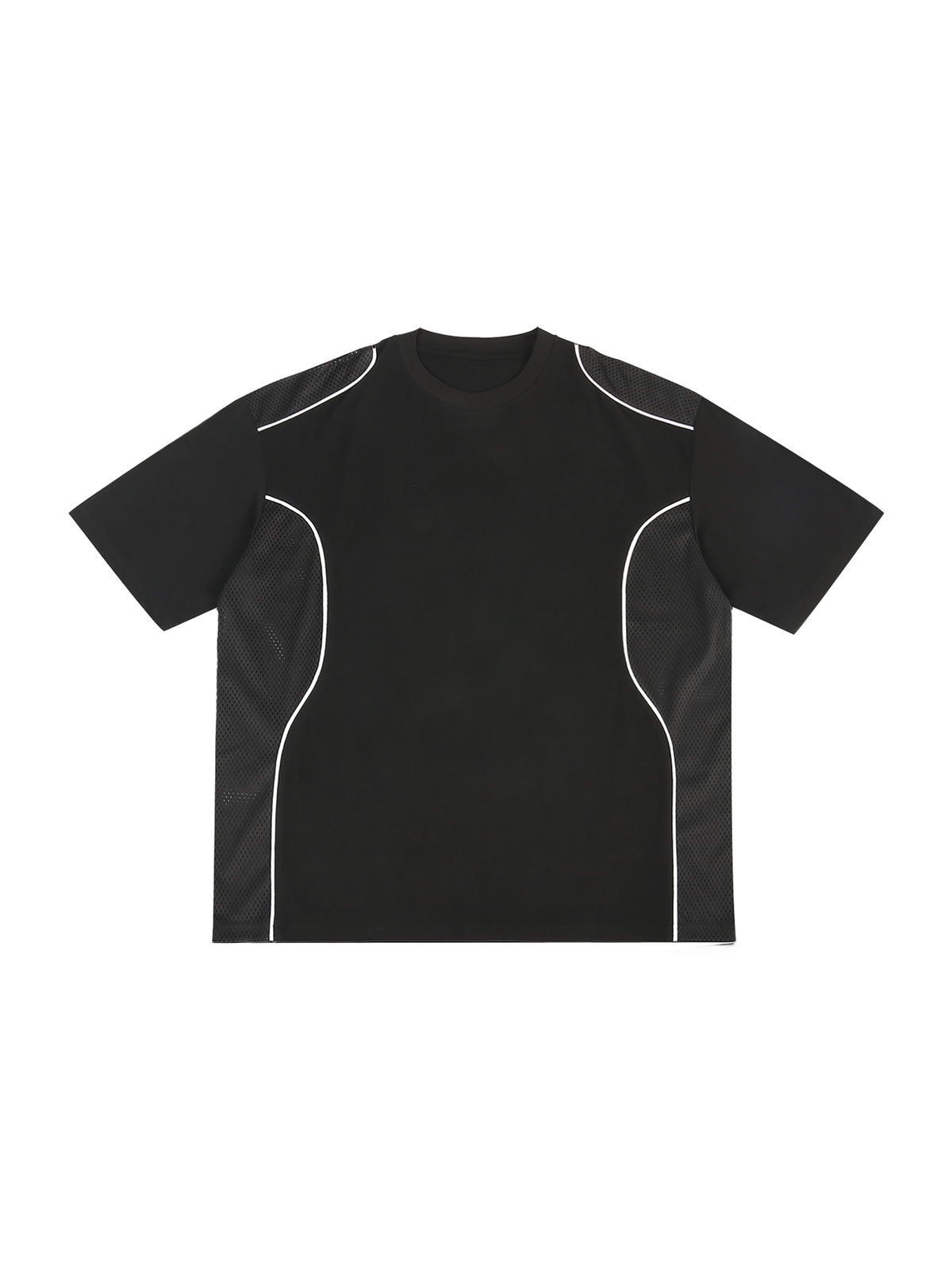 Black Contrast Piped Panel T-Shirt front product view