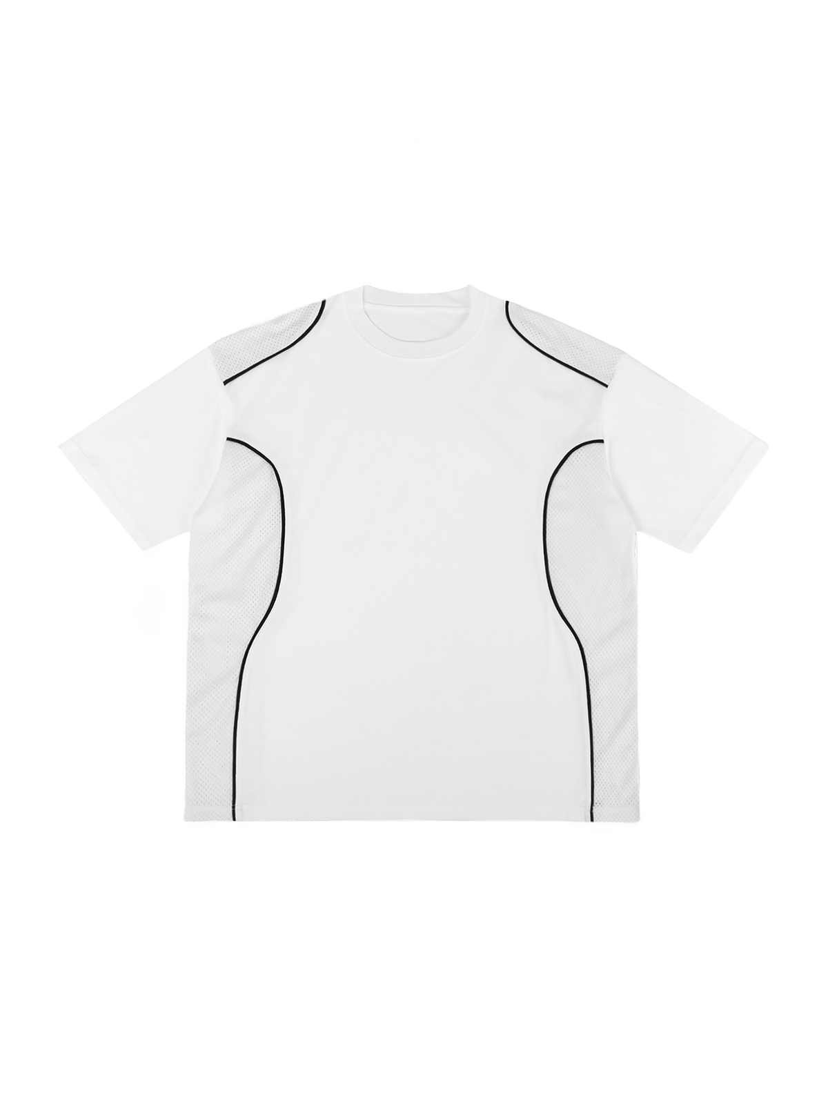 White Contrast Piped Panel T-Shirt front product view