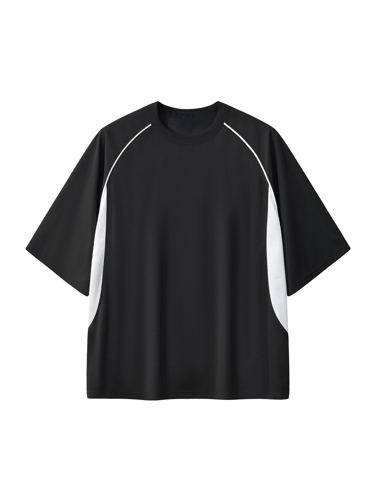 Black with White Contrast Piping Panel Raglan T-Shirt front product view