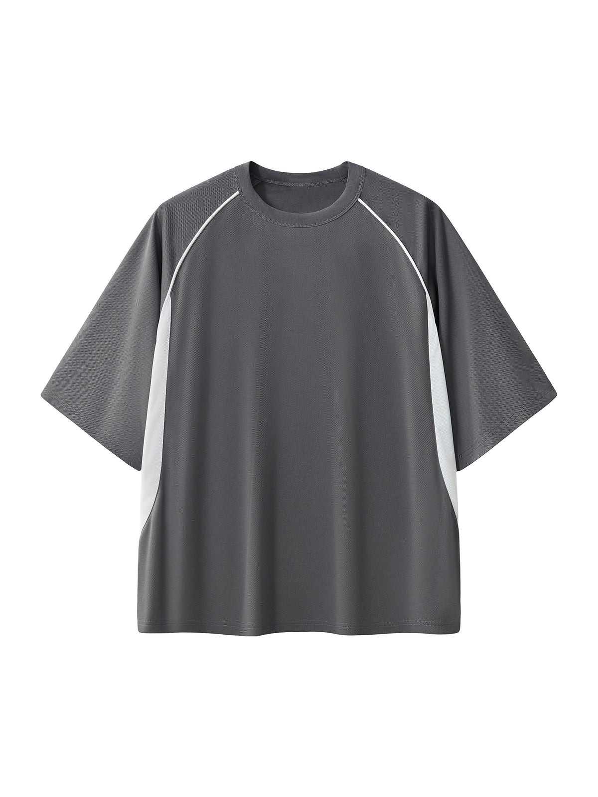 Dark Grey with White Unisex Contrast-Piping Panel Raglan T-Shirt front product view