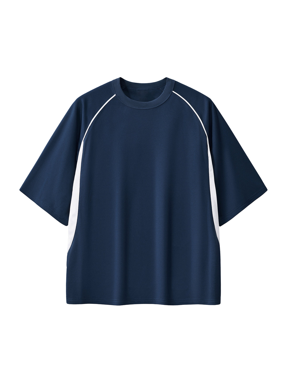 Navy Blue with White Contrast Piping Panel Raglan T-Shirt front product view