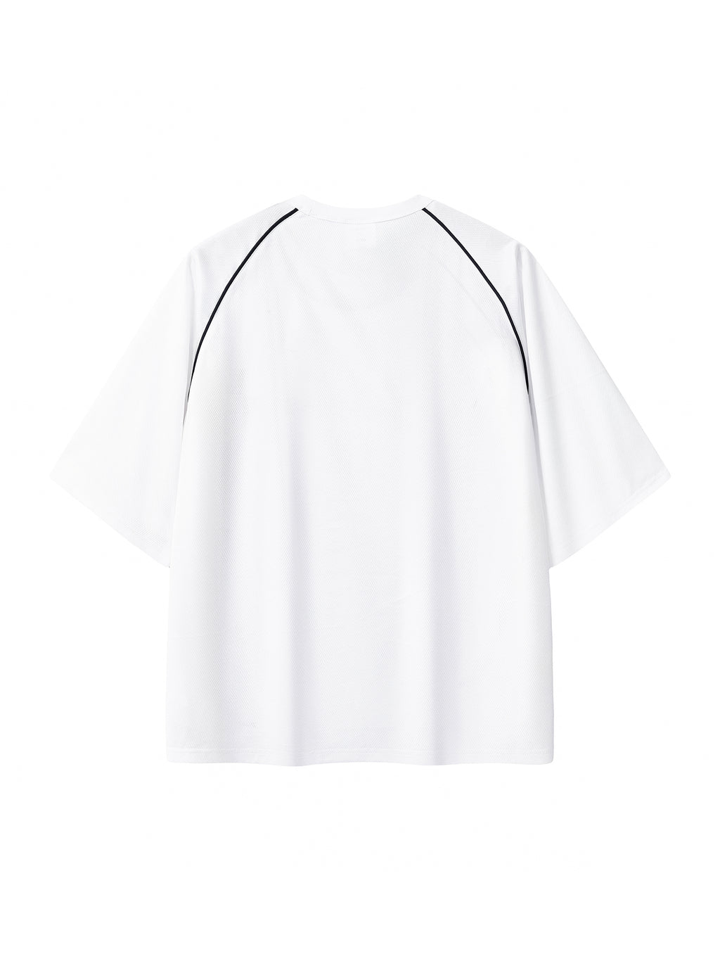 White with Black Contrast Piping Panel Raglan T-Shirt back product view