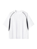 White with Black Contrast Piping Panel Raglan T-Shirt front product view