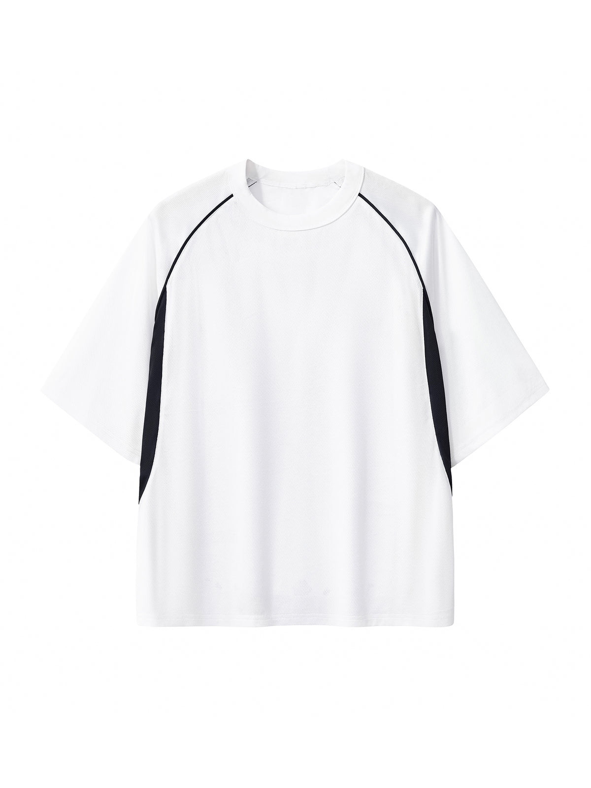 White with Black Contrast Piping Panel Raglan T-Shirt front product view