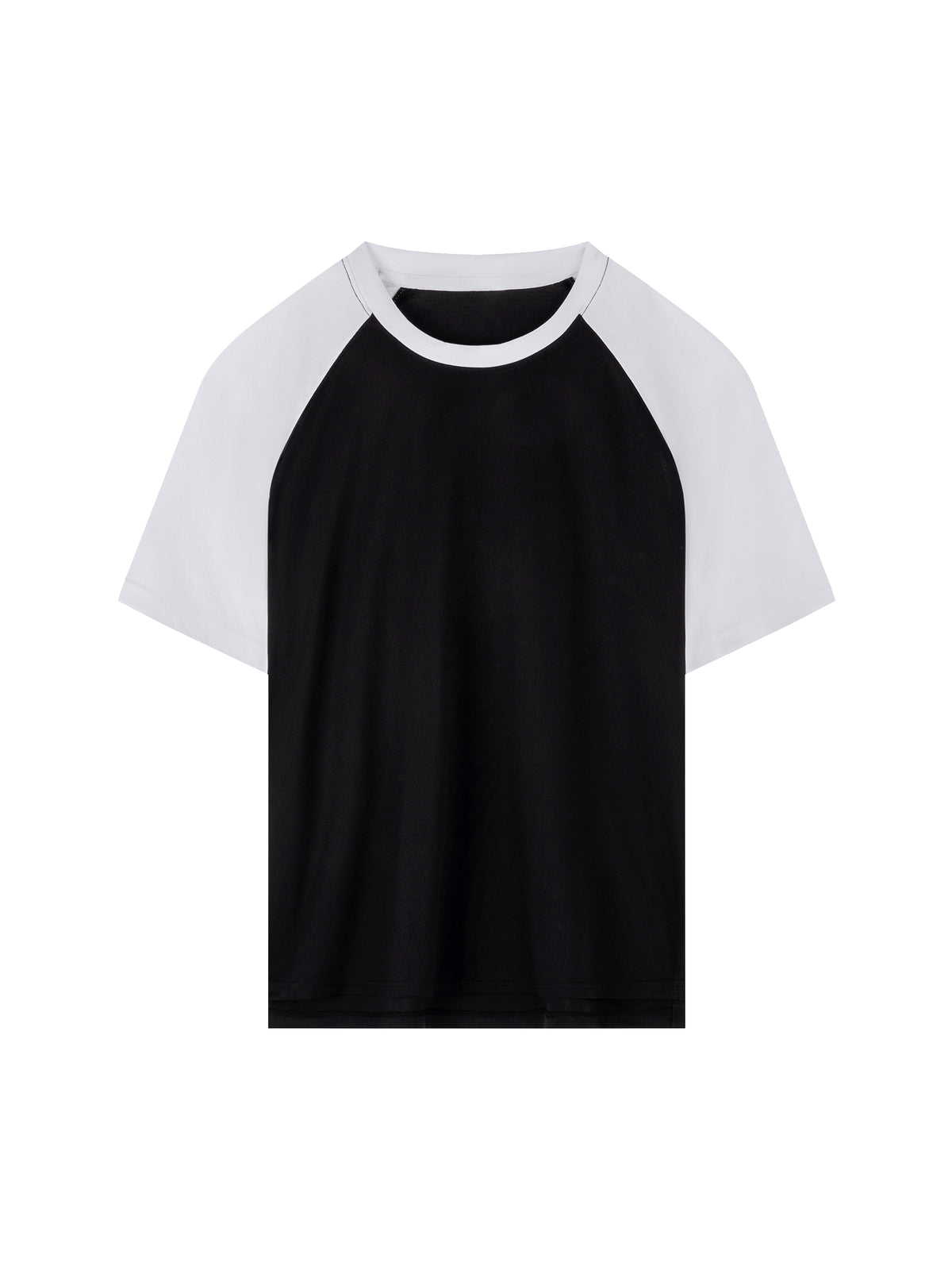 Black with White Contrast Raglan Sleeve Mesh T-Shirt front product view