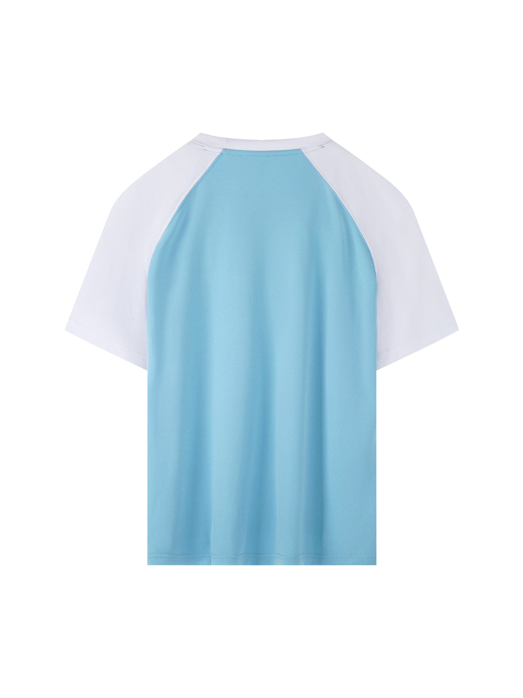 Blue with White Contrast Raglan Sleeve Mesh T-Shirt back product view