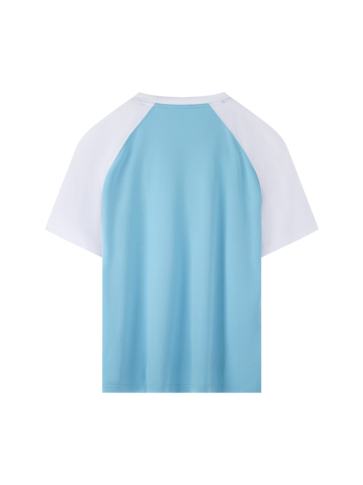 Blue with White Contrast Raglan Sleeve Mesh T-Shirt back product view