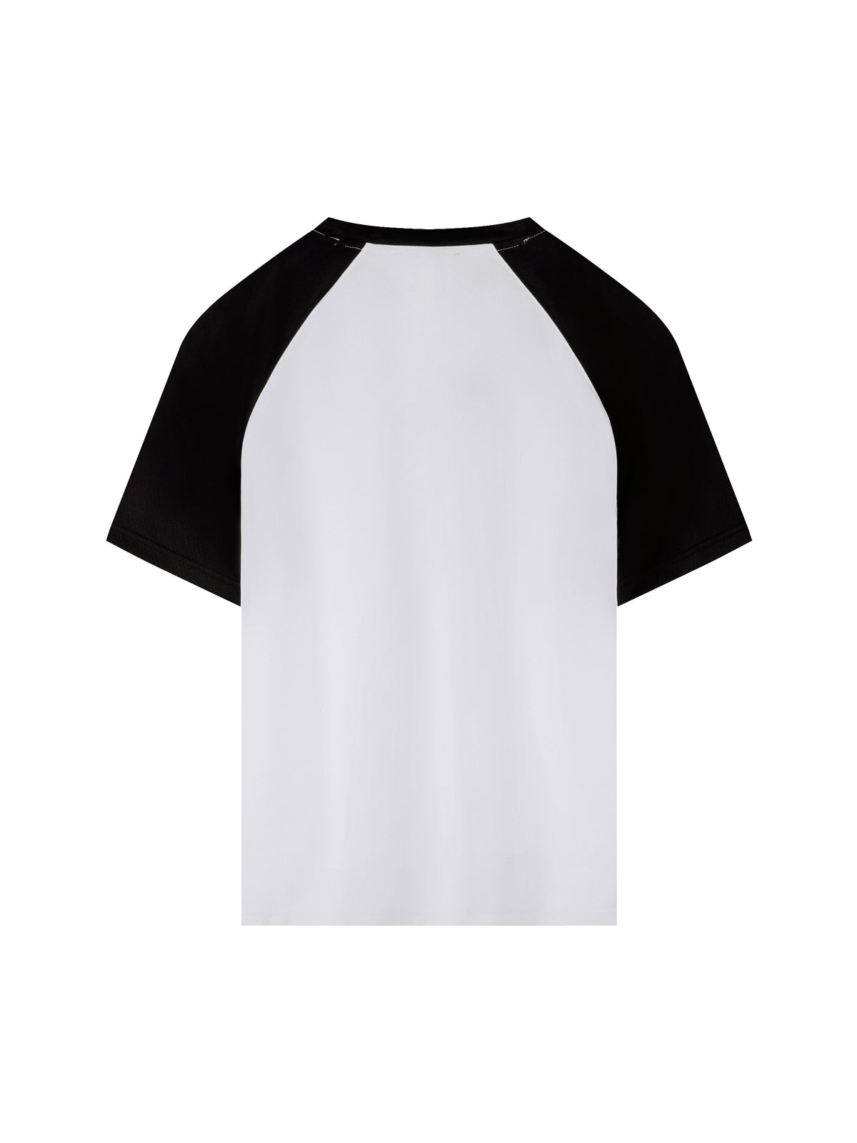 White with Black Contrast Raglan Sleeve Mesh T-Shirt back product view
