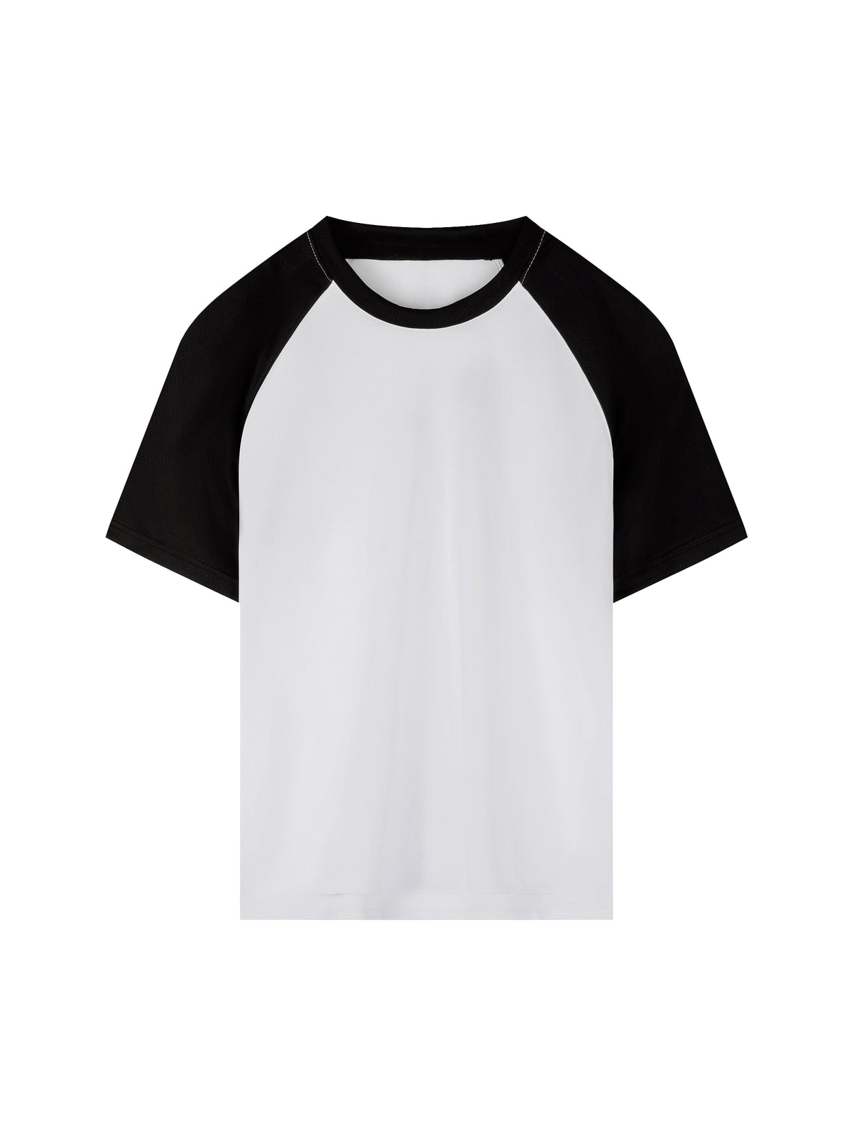 White with Black Contrast Raglan Sleeve Mesh T-Shirt front product view